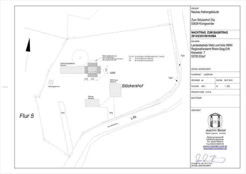 Lageplan M 1:500 (Quelle: Architekturbüro Beisel, Oelbergringweg 68, 53639 Königswinter)