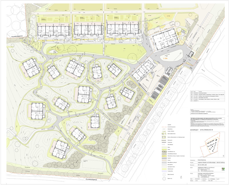 Lageplan Gebäude und Außenanlagen Bereich Siedlung Seniorendorf Uhlenbusch (Quelle: Schwinge Landschaftsarchitekten und Städteplaner)